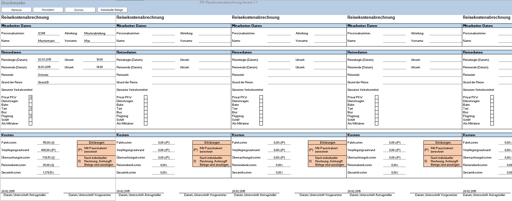 Excel Vorlage Reisekostenabrechnung