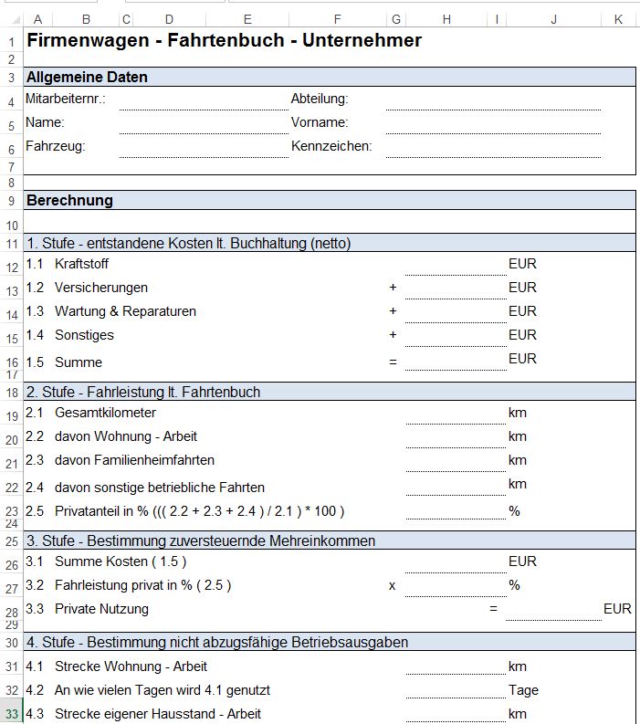 Fahrtenbuch  kostenlose Vorlage herunterladen + Erklärung